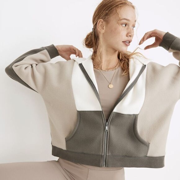 NEW Madewell MWL Betterfleece‎ Colorblock Zip Hoodie Sweatshirt, M - Picture 1 of 16